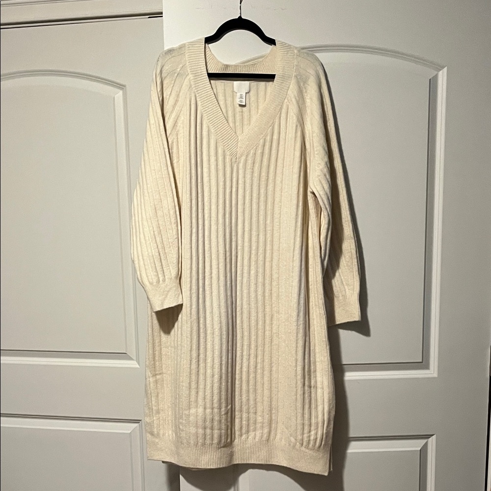 H&M Cream Ribbed Midi Dress